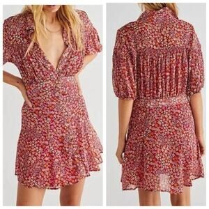 FREE PEOPLE Bonnie Floral Print Mini Dress Strawberry Combo Size XS Fall
